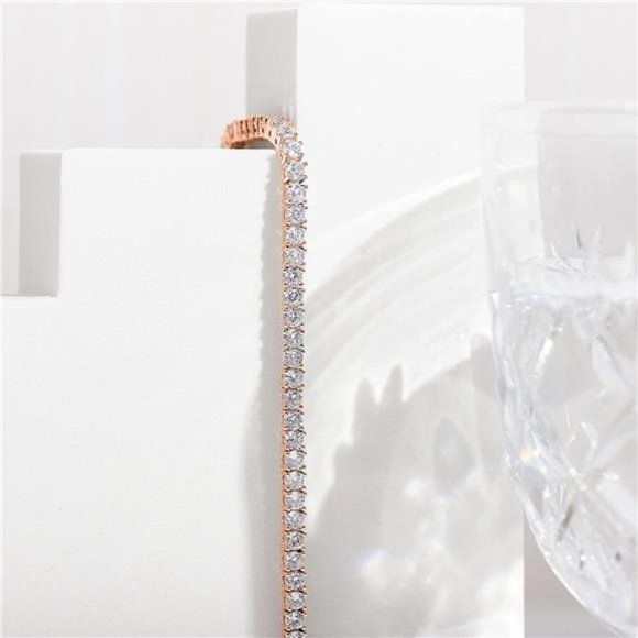14K Rose Gold Plated 3mm Cubic Zirconia Classic Tennis Bracelet Women Bracelets - Picture 3 of 5